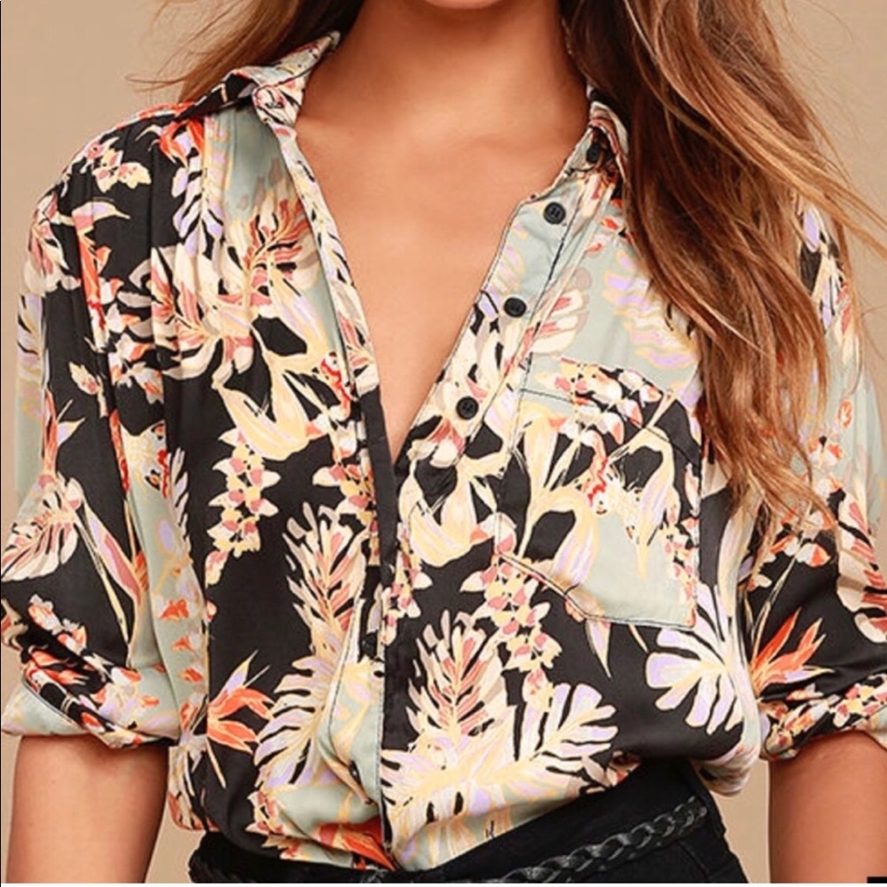 Free People Tropical Button Down Shirt